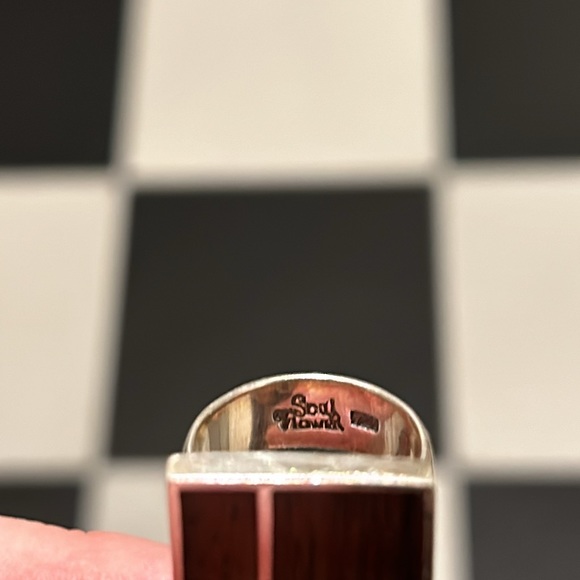 Stunning Soulflower Sterling Silver Ring with Wood Inlay. Vancouver BC designer - Picture 3 of 3